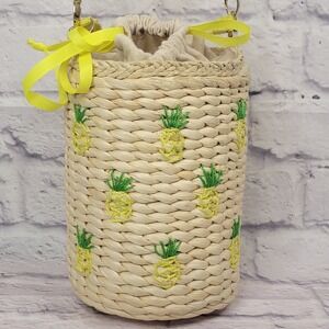 Rachel Ashwell Pineapple Basket Bag Purse Yellow Handbag Rattan Jute North South
